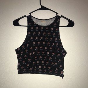 Black Flower Crop Top